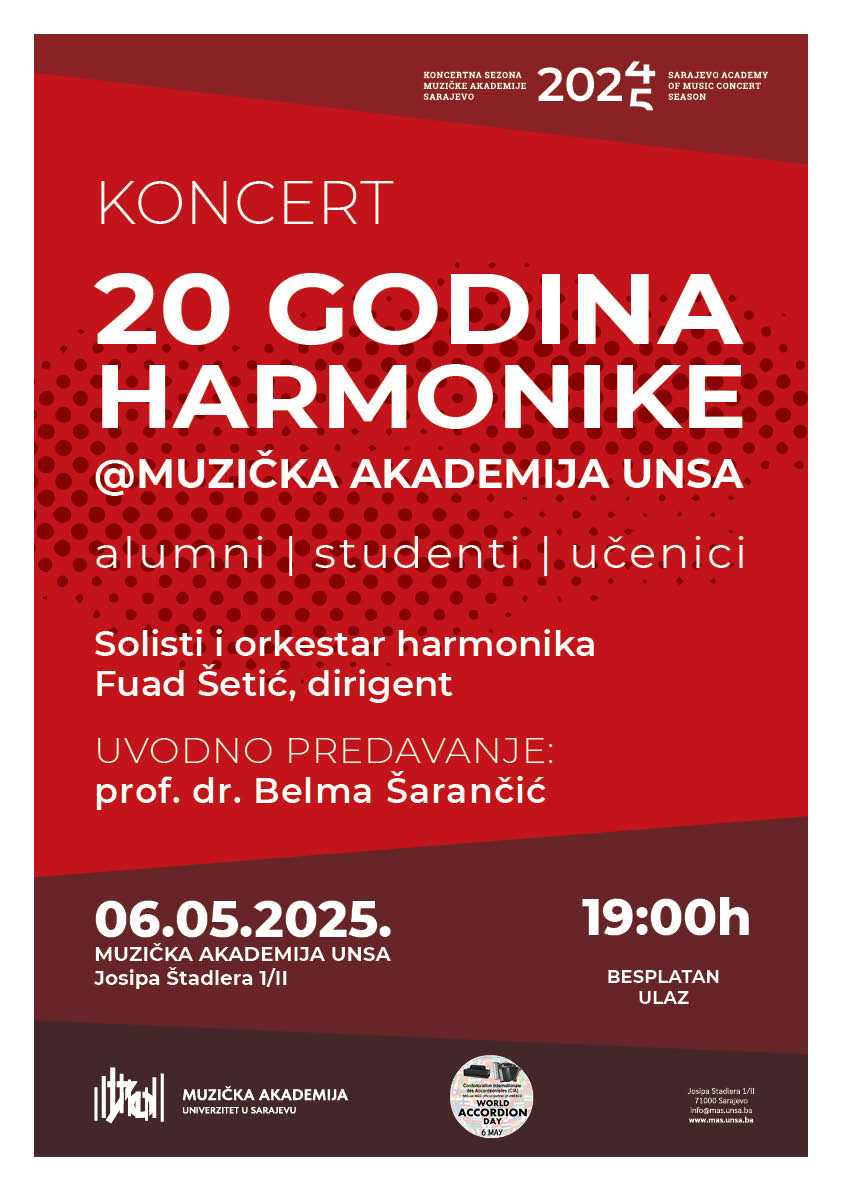 Koncert: 20 godina harmonike na Muzičkoj akademiji UNSA 