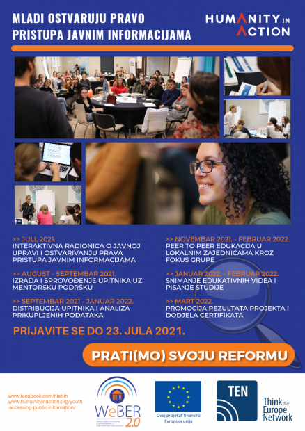 Humanity in Action Bosna i Hercegovina  objavljuje poziv za dostavljanje prijava za učešće u projektu "Mladi ostvaraju pravo pristupa javnim informacijama"