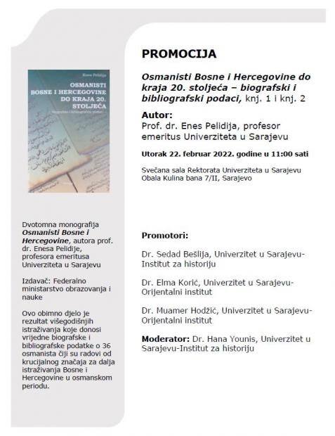 Promocija dvotomne monografije „Osmanisti Bosne i Hercegovine do kraja 20. stoljeća – biografski i bibliografski podaci“