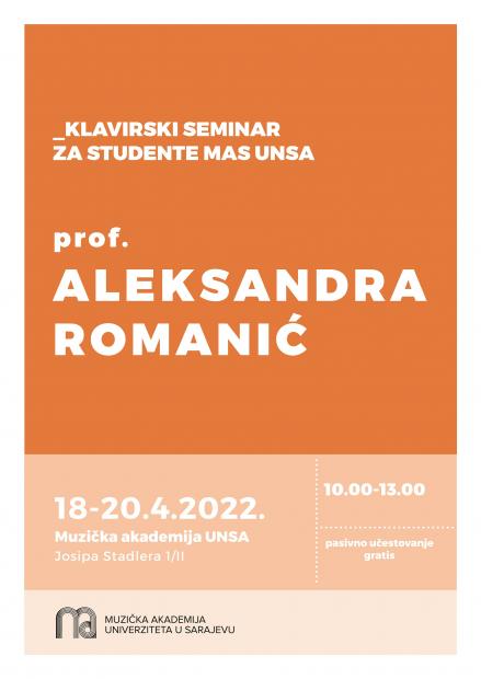 Klavirski seminar renomirane pijanistice i profesorice Aleksandre Romanić na Muzičkoj akademiji UNSA