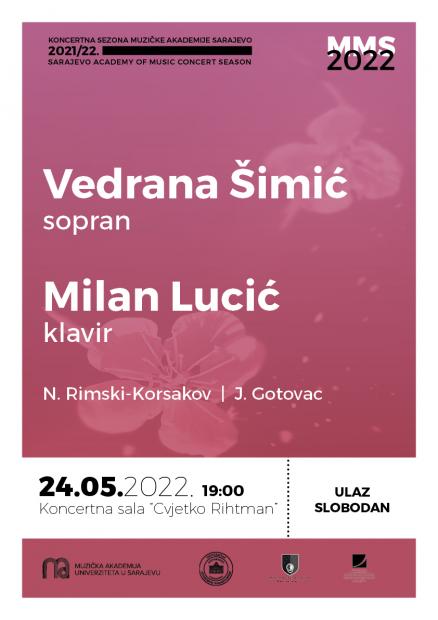 Koncert sopranistice Vedrane Šimić i pijaniste Milana Lucića na 15. Majskim muzičkim svečanostima 