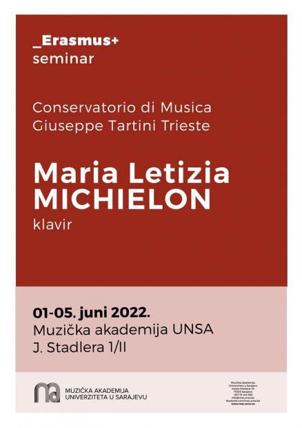Majstorska radionica na MAS UNSA: Prof. Maria Letizia Michielon, klavir (1-5. juni 2022.)
