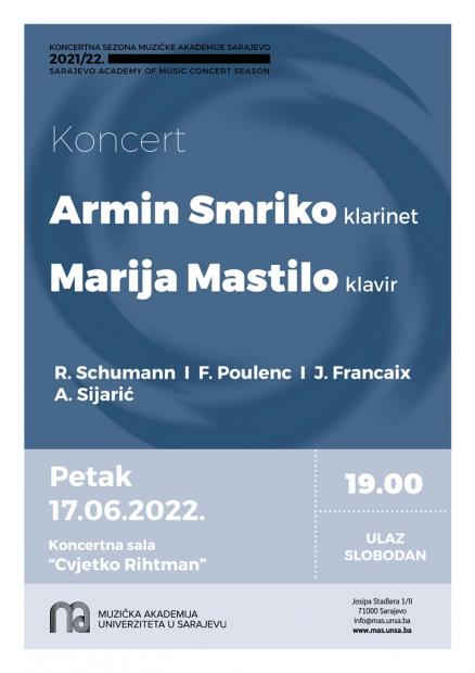 Klarinetista Armin Smriko i pijanistica Marija Mastilo na Muzičkoj akademiji UNSA