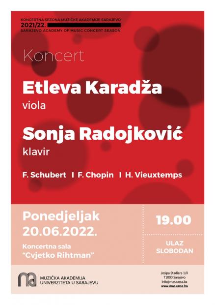 Violistica Etleva Karadža i pijanistica Sonja Radojković na Muzičkoj akademiji UNSA 