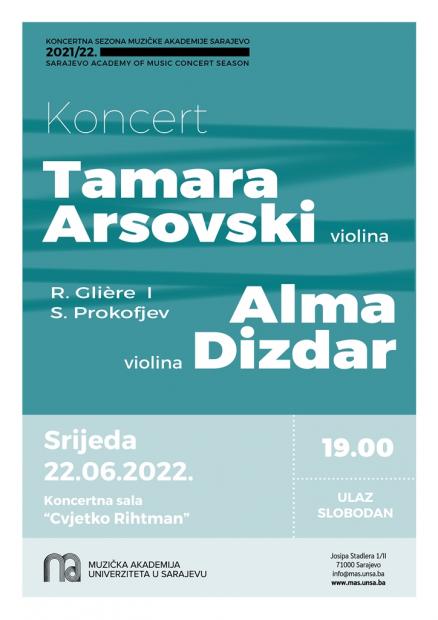 Koncert violinistica Tamare Arsovski i Alme Dizdar na Muzičkoj akademiji UNSA