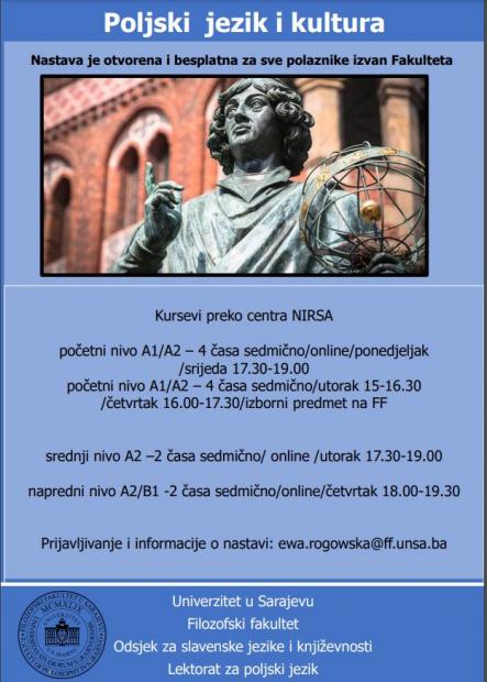 Poljski jezik i kultura | Besplatni kursevi preko Centra NIRSA (Filozofski fakultet UNSA)