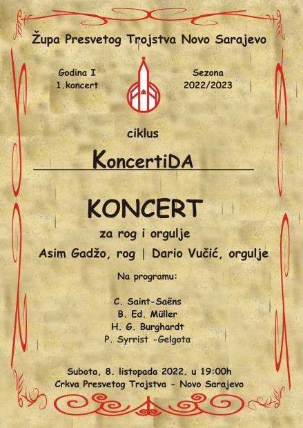 Profesori Asim Gadžo, rog/horna i Dario Vučić, orgulje održali koncert kamerne muzike u u sklopu ciklusa KoncertiDA
