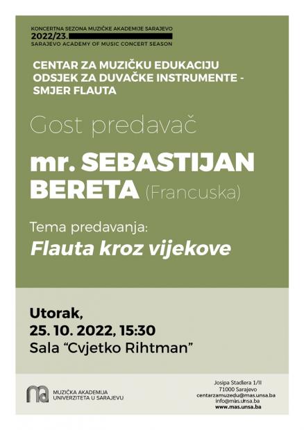 Predavanje flautiste mr. Sebastijana Berete na Muzičkoj akademiji UNSA