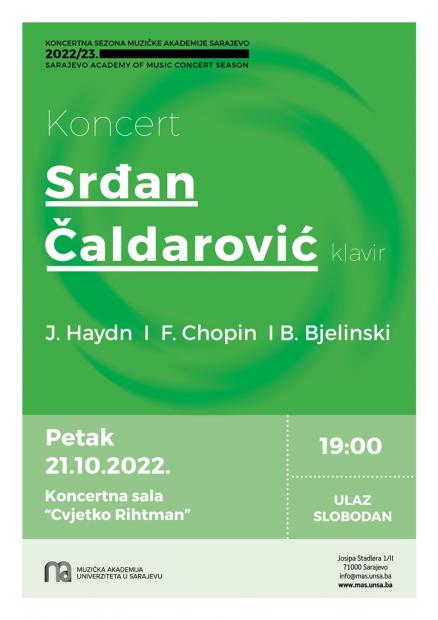 Recital pijaniste Srđana Čaldarovića otvara Koncertnu sezonu Muzičke akademije UNSA