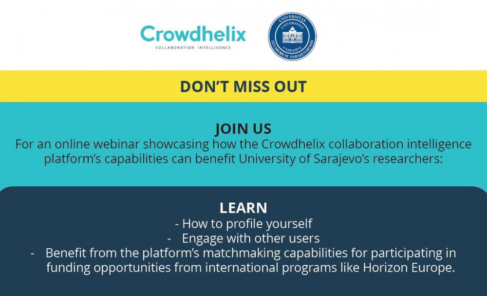 Poziv na online webinar | Crowdhelix platforma na UNSA