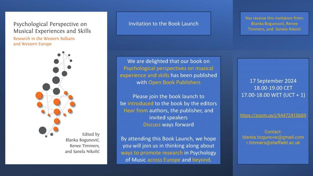 Online predstavljanje knjige "Psychological Perspectives on Musical Experiences and Skills. Research in the Western Balkans and Western Europe"
