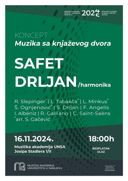 Koncert “Muzika sa knjaževog dvora” akordeoniste Safeta Drljana na Muzičkoj akademiji UNSA