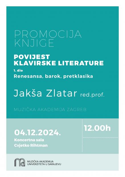 Promocija knjige "Povijest klavirske literature - 1. dio: Renesansa, barok, pretklasika" prof. Jakše Zlatara