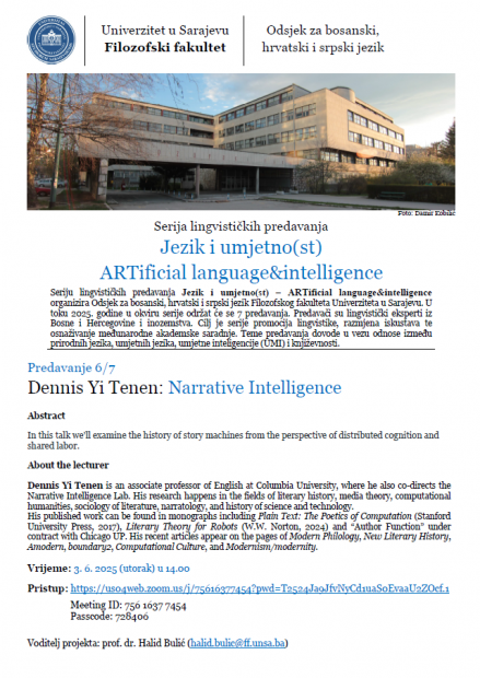 Serija lingvističkih predavanja Jezik i umjetno(st) – ARTificial language&intelligence: Dennis Yi Tenen (Univerzitet Columbia /SAD/)