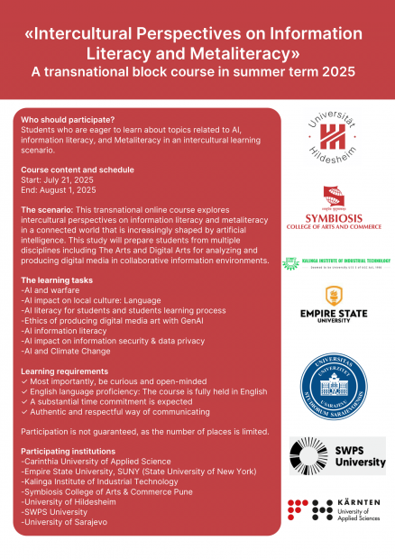 Internacionalni ljetni kurs “Interkulturalne perspektive informacijske pismenosti i metapismenosti”