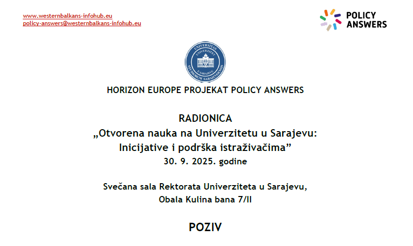 Važna informacija - Promjena lokacije održavanja radionice „Otvorena nauka na Univerzitetu u Sarajevu: Inicijative i podrška istraživačima”