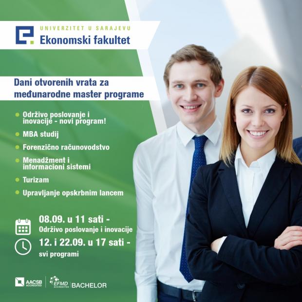 Otvoren Konkurs za međunarodne master programe na Ekonomskom fakultetu Univerziteta u Sarajevu