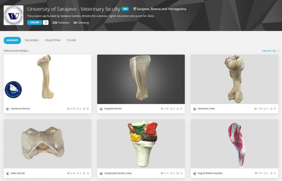 Veterinarski fakultet UNSA uspješno realizovao naučnoistraživački projekat pod nazivom “Uticaj virtuelnih obrazovnih alata na vizuelno-spacijalnu sposobnost studenata”