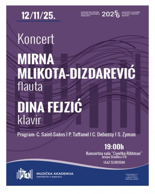 Flautistica Mirna Mlikota-Dizdarević i pijanistica Dina Fejzić nastupaju u okviru Koncertne sezone MAS