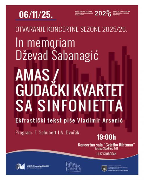 Koncertom sjećanja na prof. Dževada Šabanagića Gudački kvartet SA Sinfonietta otvara novu Koncertnu sezonu MAS