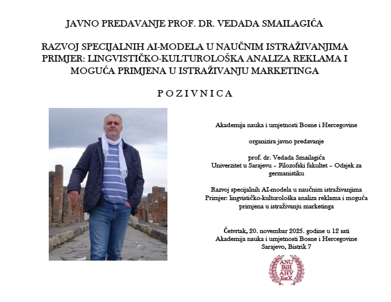 ANUBiH | Javno predavanje prof. dr. Vedada Smailagića: “Razvoj specijalnih AI-modela u naučnim istraživanjima”