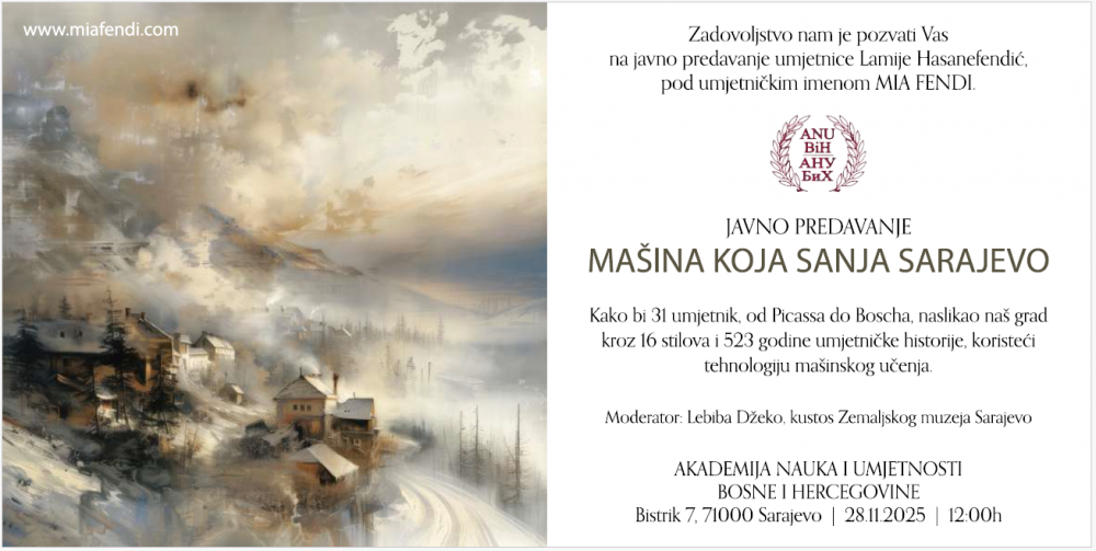 ANUBiH | Javno predavanje Mie Fendi: “Mašina koja sanja Sarajevo”