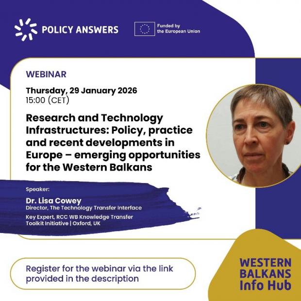 POLICY ANSWERS Webinar:  „Istraživanje i tehnološke infrastrukture: politika, praksa i najnoviji razvoj u Evropi – nove prilike za Zapadni Balkan“