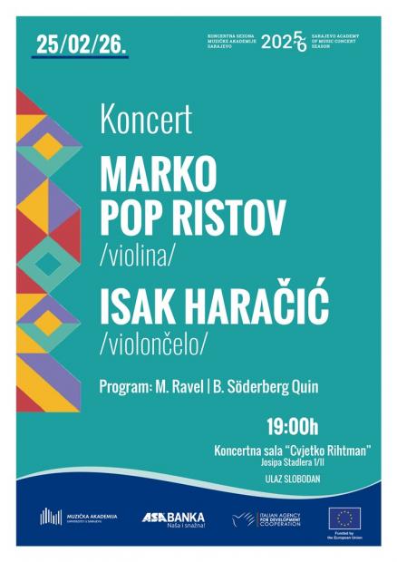Violinista Marko Pop Ristov i violončelista Isak Haračić na Muzičkoj akademiji UNSA