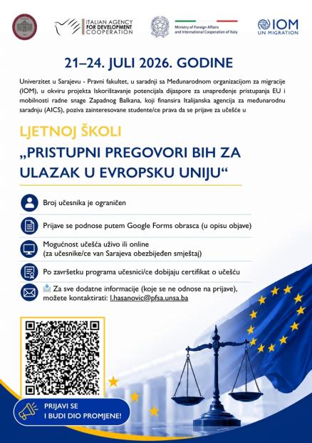 POZIV | Ljetna škola “Pristupni pregovori Bosne i Hercegovine za ulazak u Evropsku uniju”