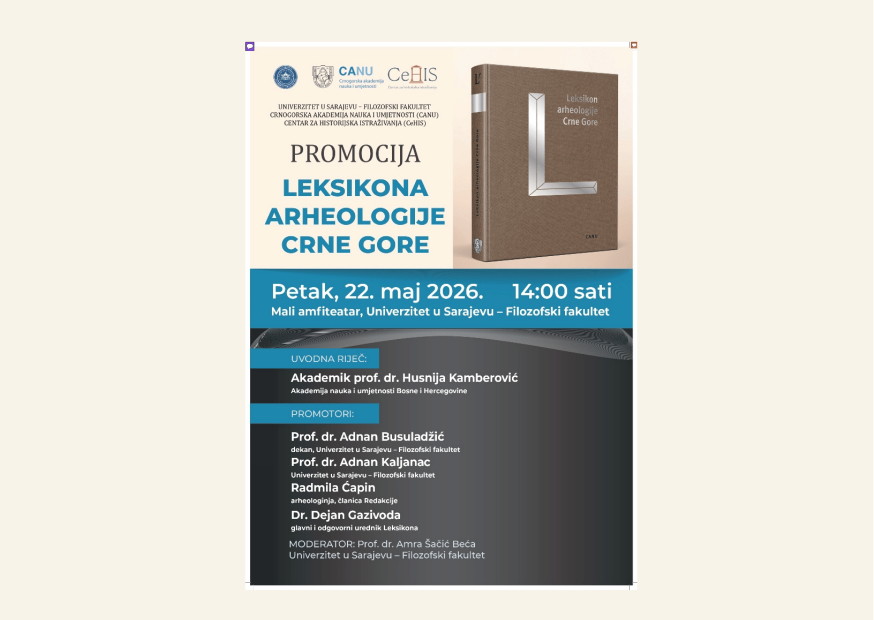 NAJAVA: Svečana promocija kapitalnog "Leksikona arheologije Crne Gore" na Univerzitetu u Sarajevu