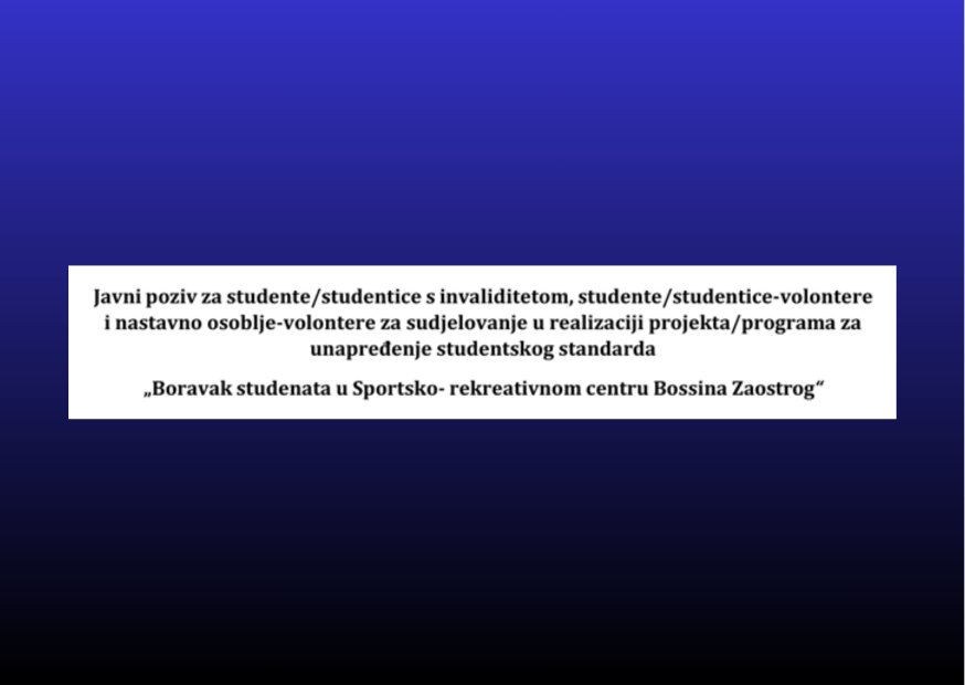 Finalna rang-lista rezultata za boravak u projektu/programu „Boravak studenata u Sportsko-rekreativnom centru Bossina Zaostrog“ 