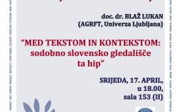 Gostujuće predavanje doc. dr. Blaža Lukana na Odsjeku za slavenske jezike i književnosti Filozofskog fakulteta UNSA