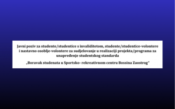 Finalna rang-lista rezultata za boravak u projektu/programu „Boravak studenata u Sportsko-rekreativnom centru Bossina Zaostrog“