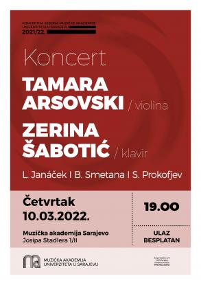 Koncert Tamare Arsovski i Zerine Šabotić u sklopu programa “Sarajevske zime”